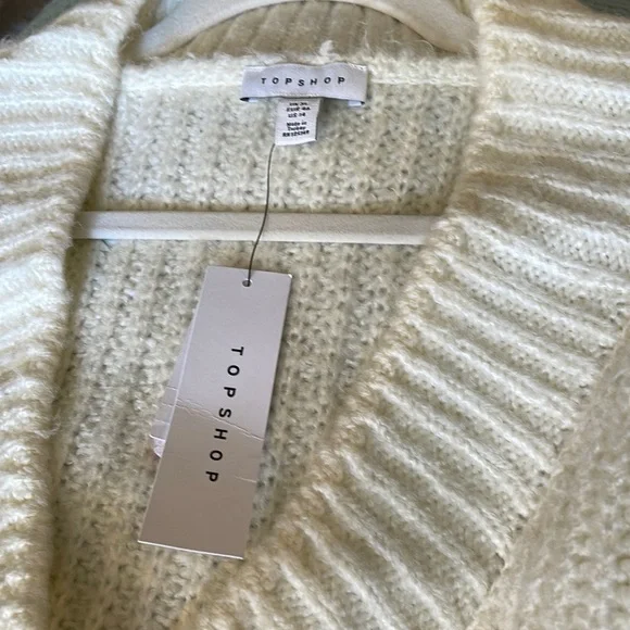 Topshop XL V Neck Sweater Knit Top Womens Ivory Drop Shoulder NWT - Picture 2 of 3